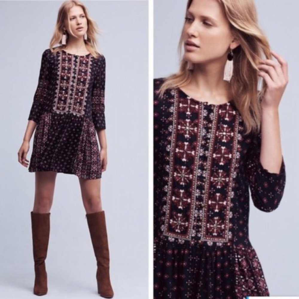 Anthropologie Vanessa Virginia Drop Waist Kaleidoscope Dress